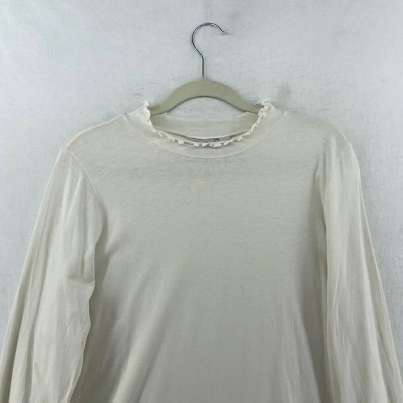 LOGO by Lori Goldstein T-shirt Womens L White Long Sleeved Ruffle Trim Pullover - Picture 6 of 12